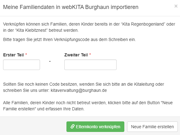 Verknüpfungscode Eingabemaske